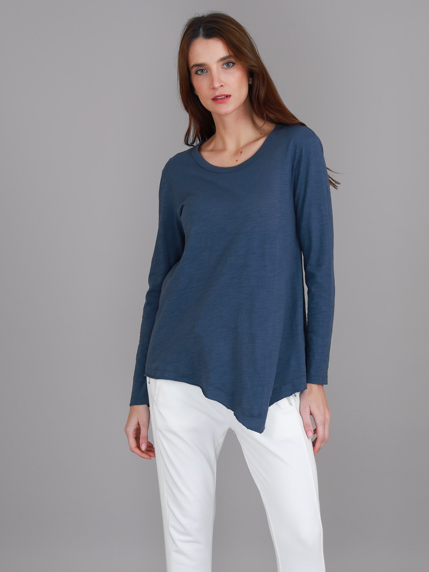 blue long sleeve top #color_indigo