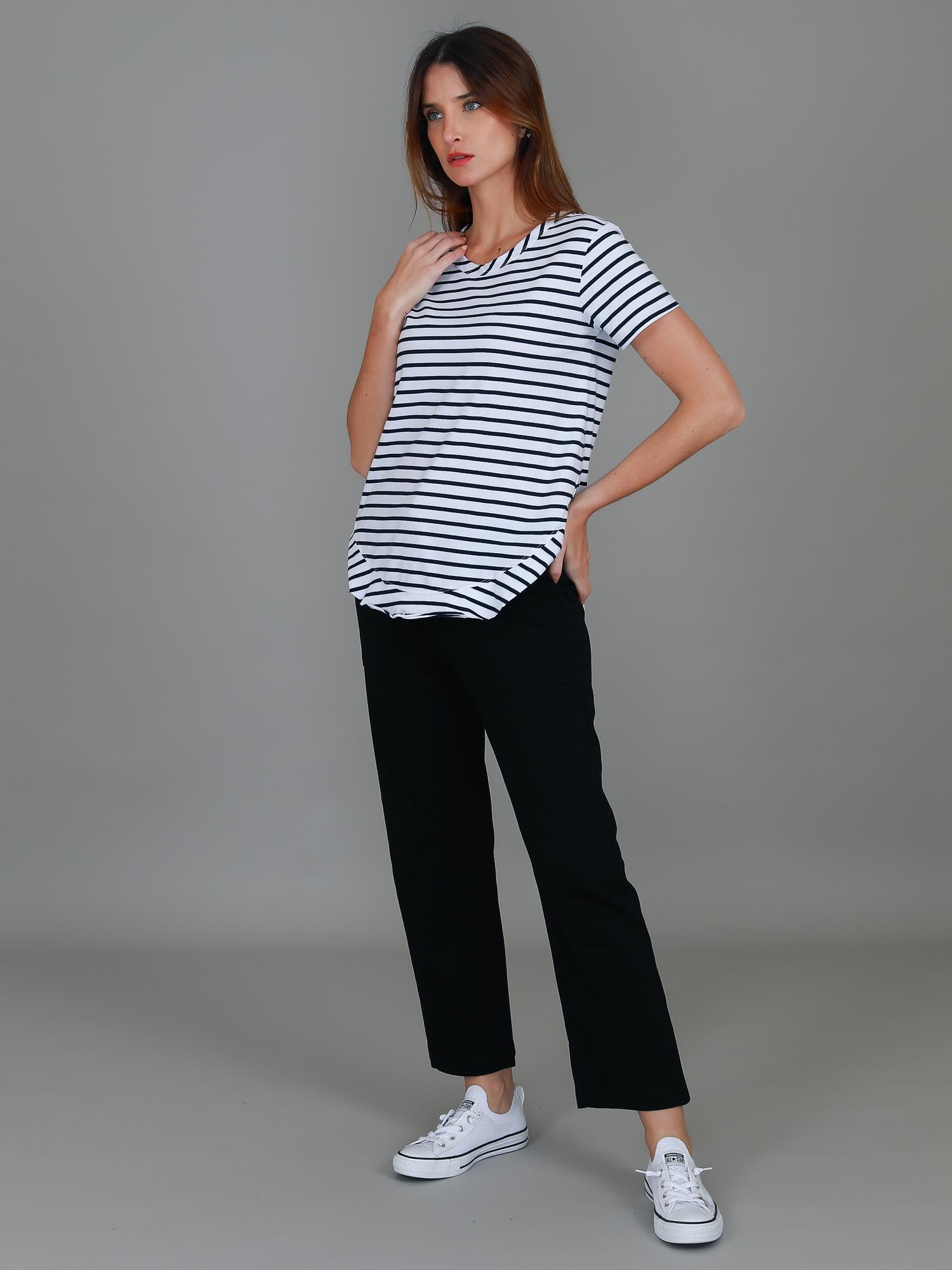 navy and white striped t-shirt womens #color_nautic stripe