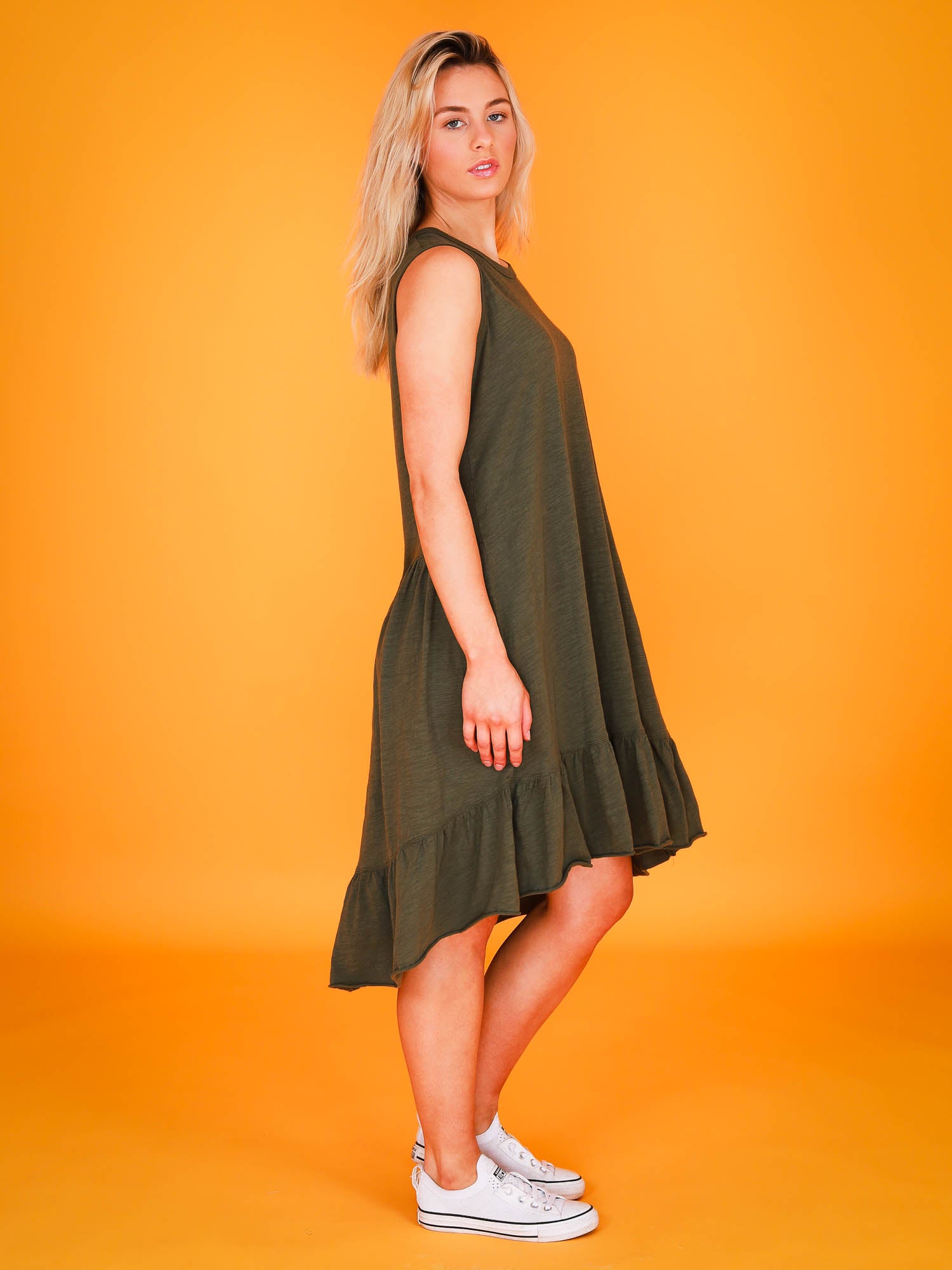 t shirt midi dress #color_khaki
