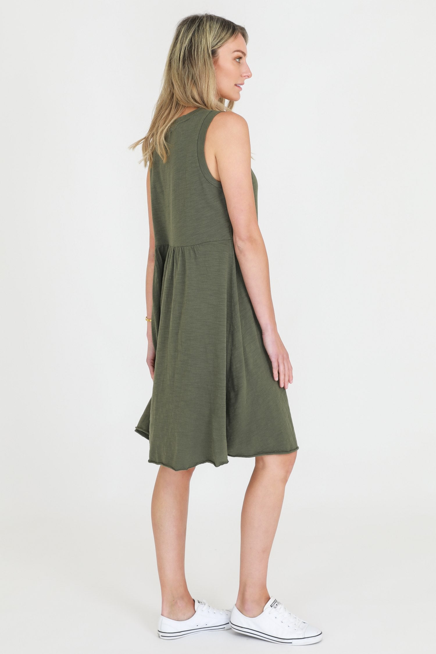 flowy green dress #color_khaki