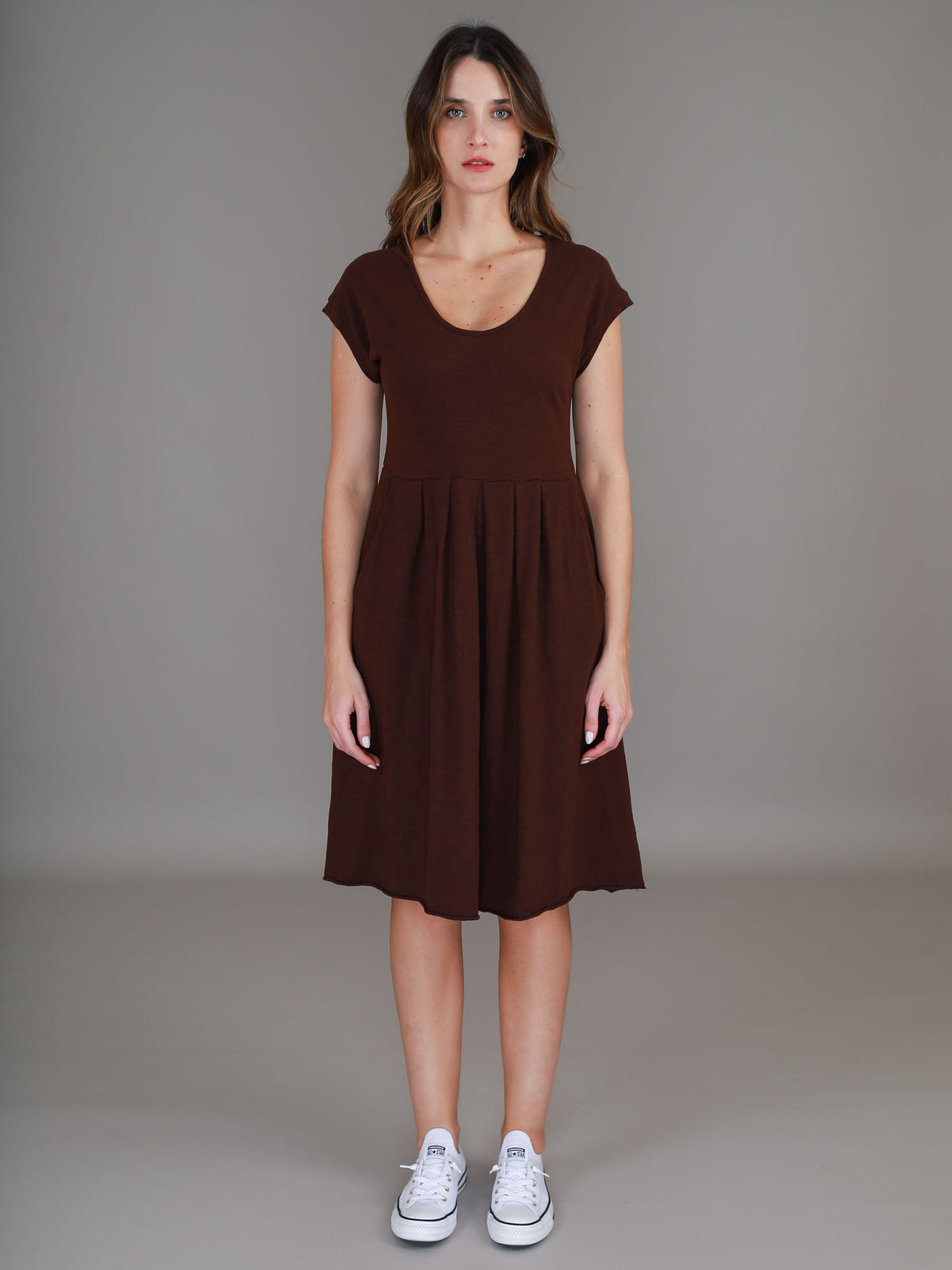 brown knee length dress #color_truffle