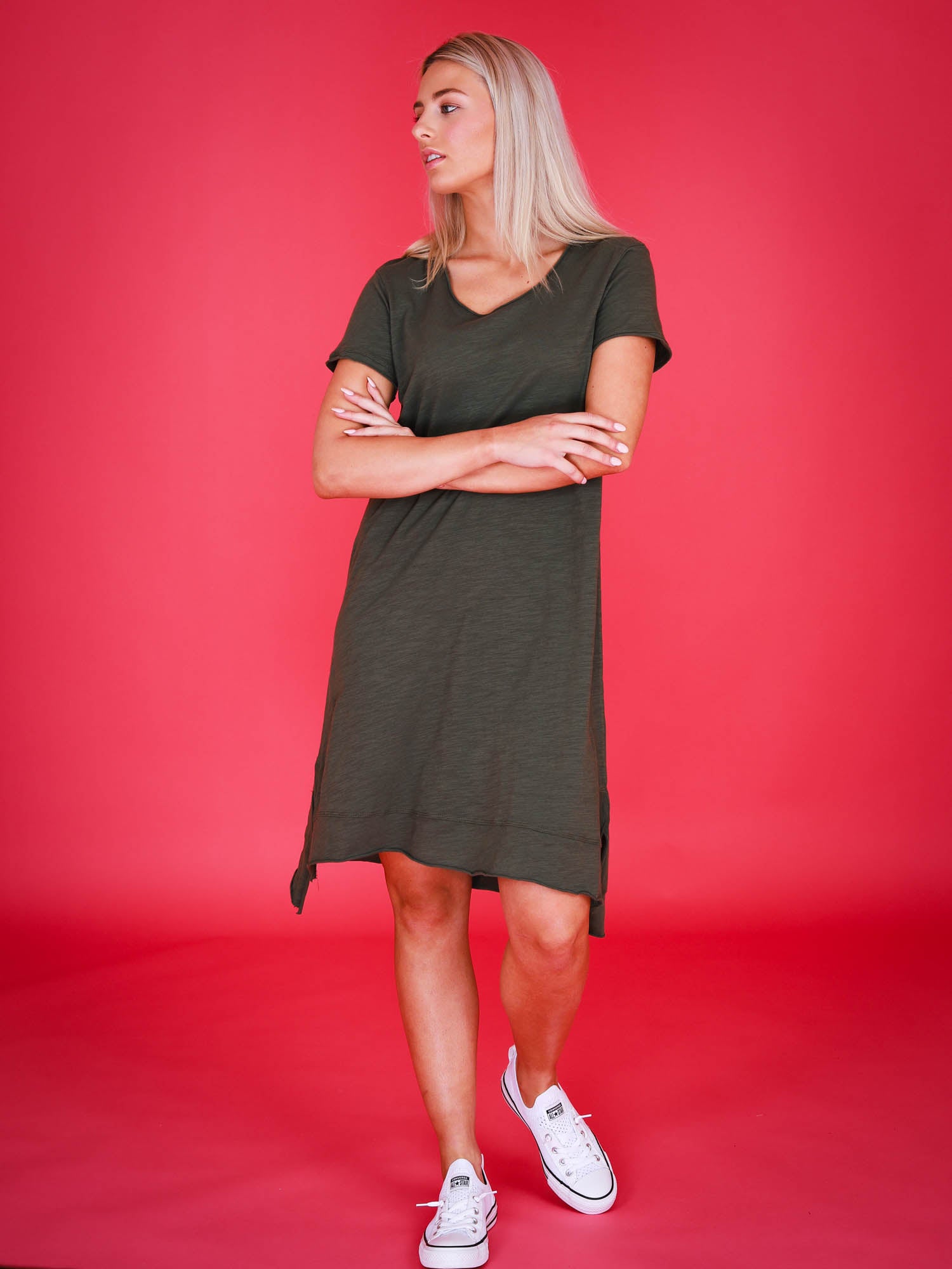 short sleeve summer dress #color_khaki