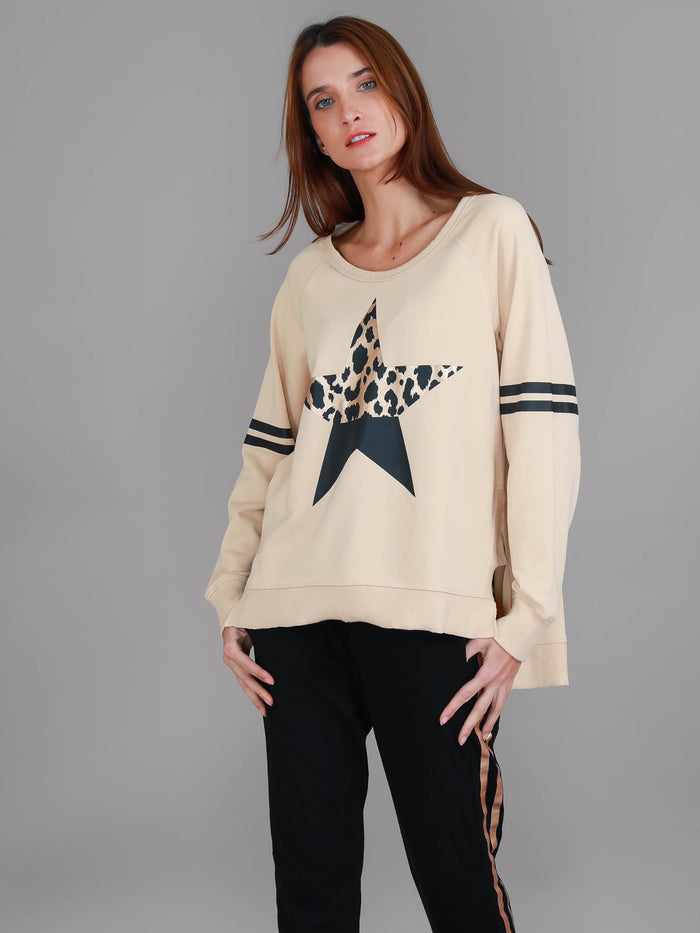 Ginger Leopard Splice Star Sweatshirt