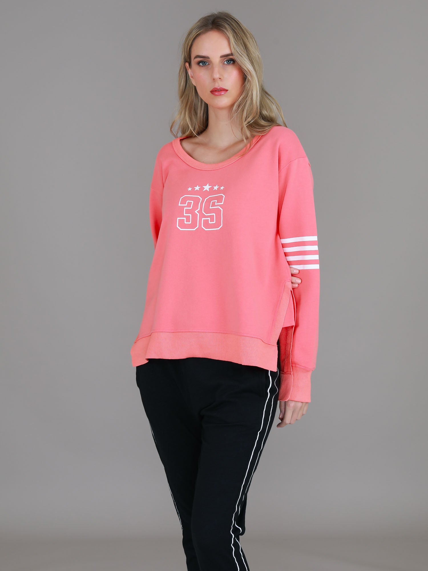 womens crew neck sweater #color_cheeky pink peach