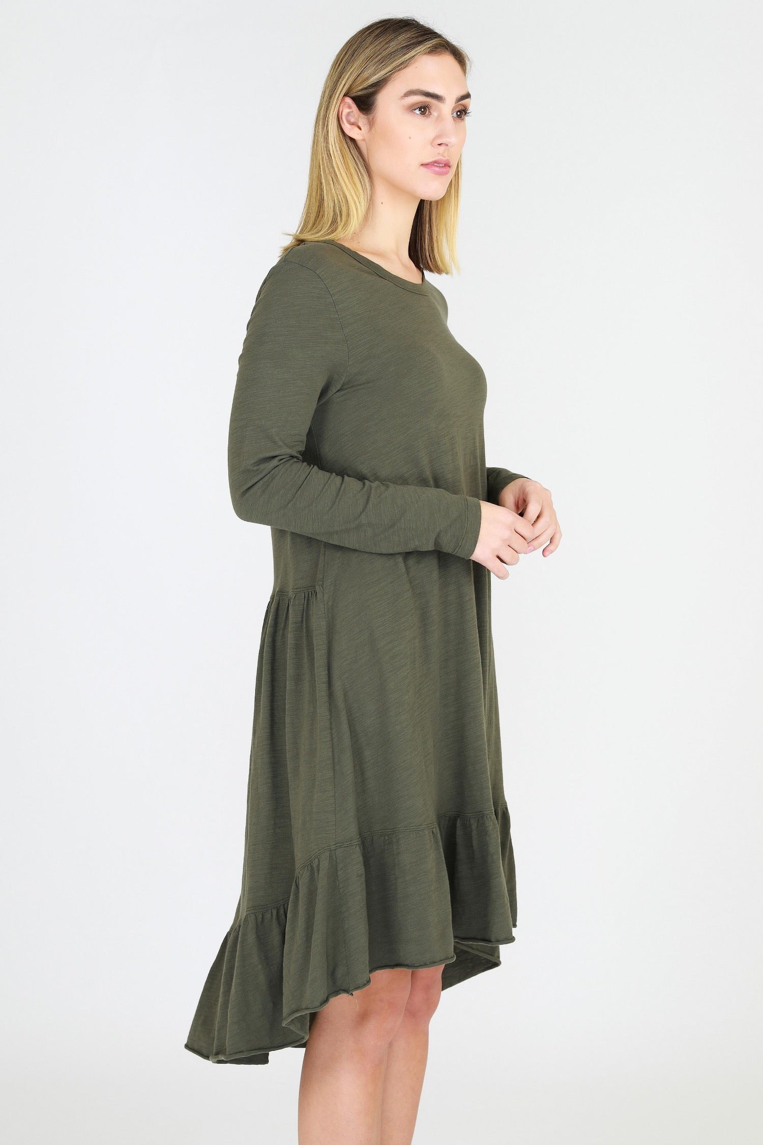 long sleeve long dresses #color_khaki