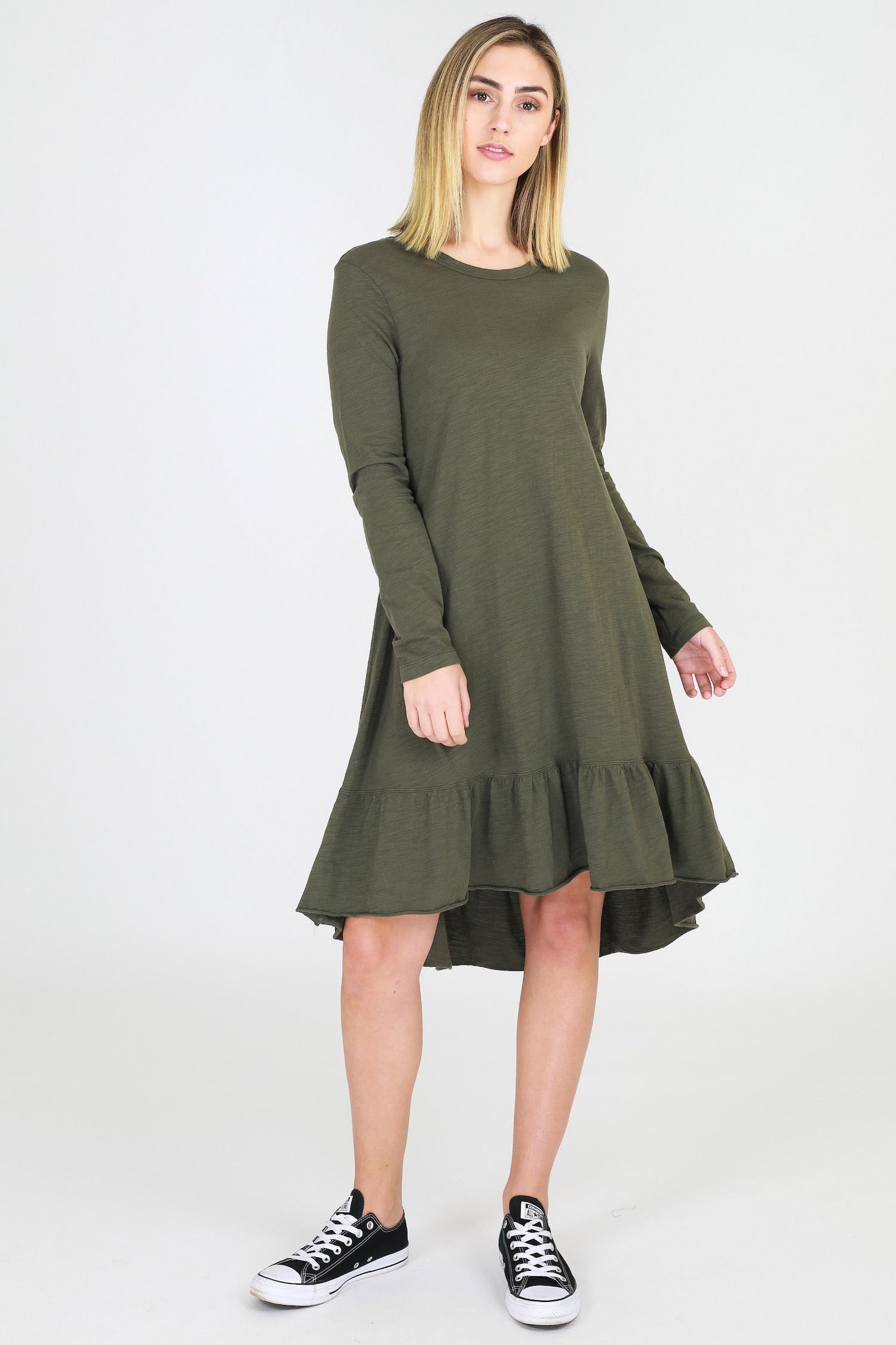 long sleeve day dresses #color_khaki