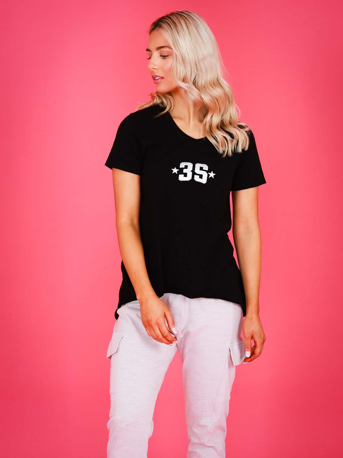 Madelyn 3S Puffy Logo V Neck T Shirt (Sale)