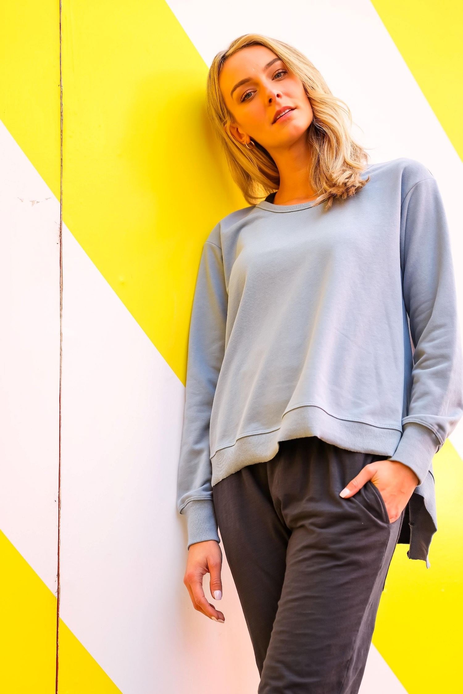 blue long sleeve top #color_misty blue