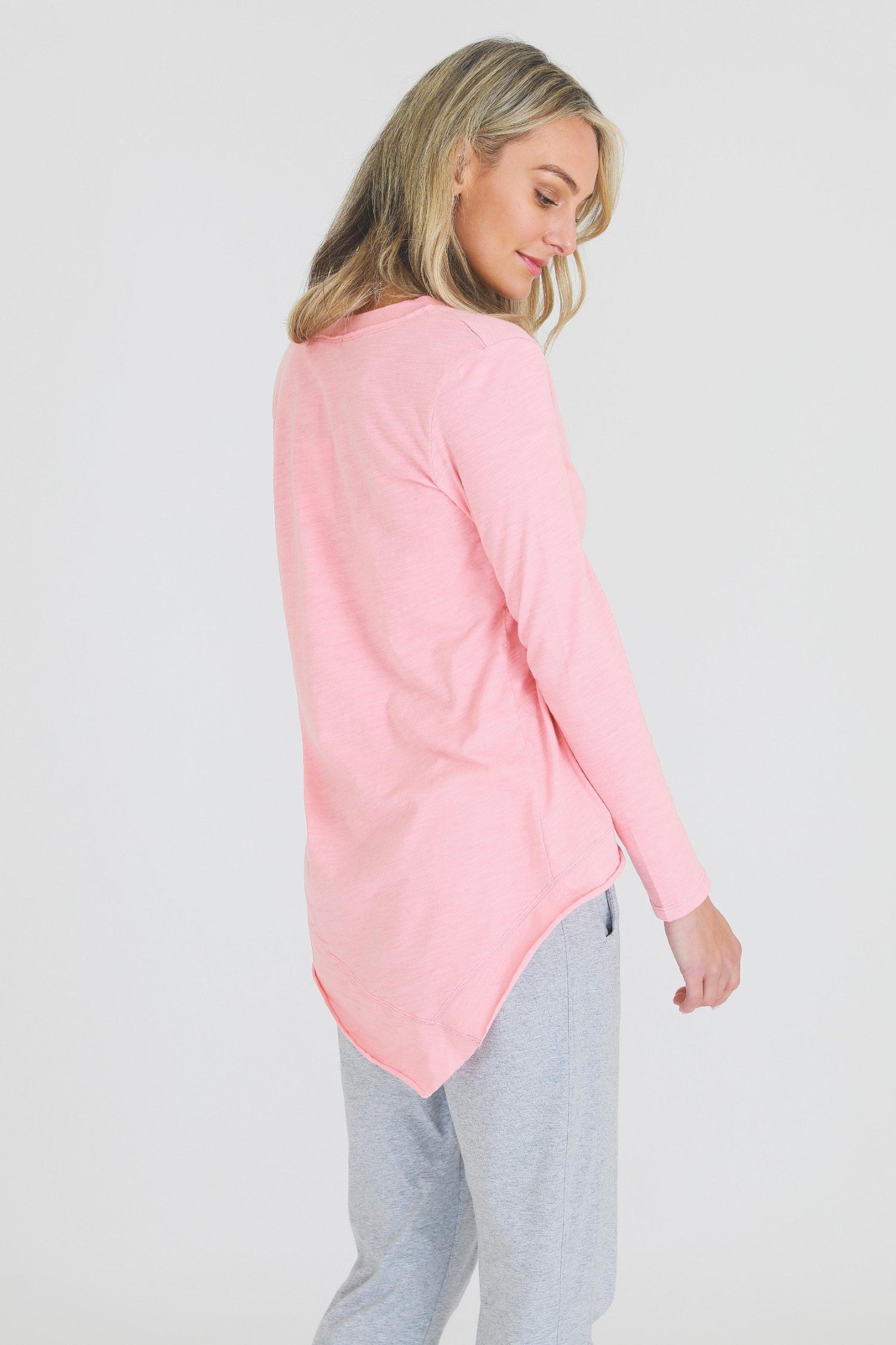 pink v neck top #color_salmon pink