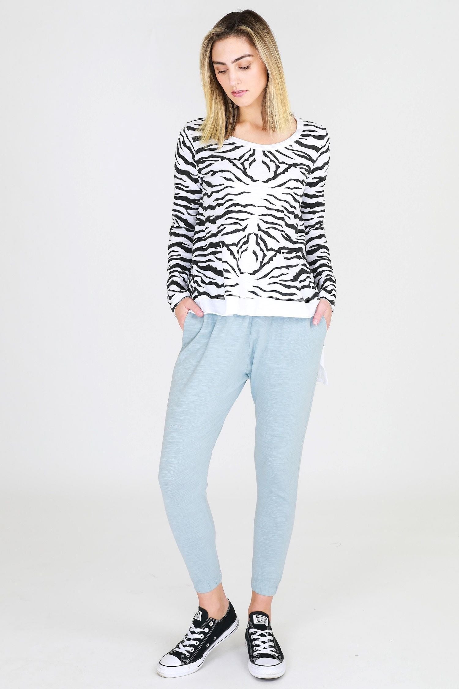 In White Zebra Print Long Sleeves Tee #color_white