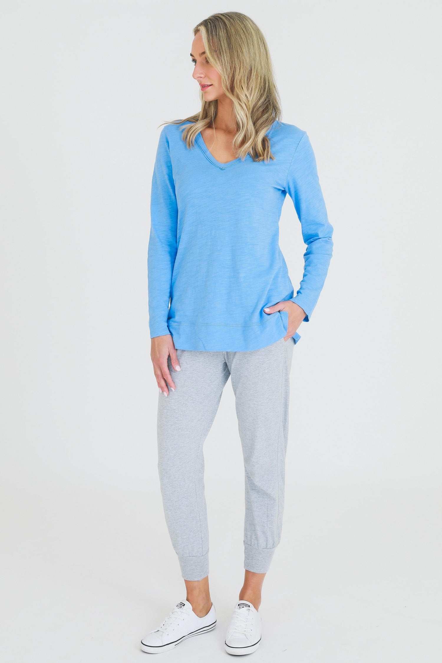 v neck top #color_cornflower blue
