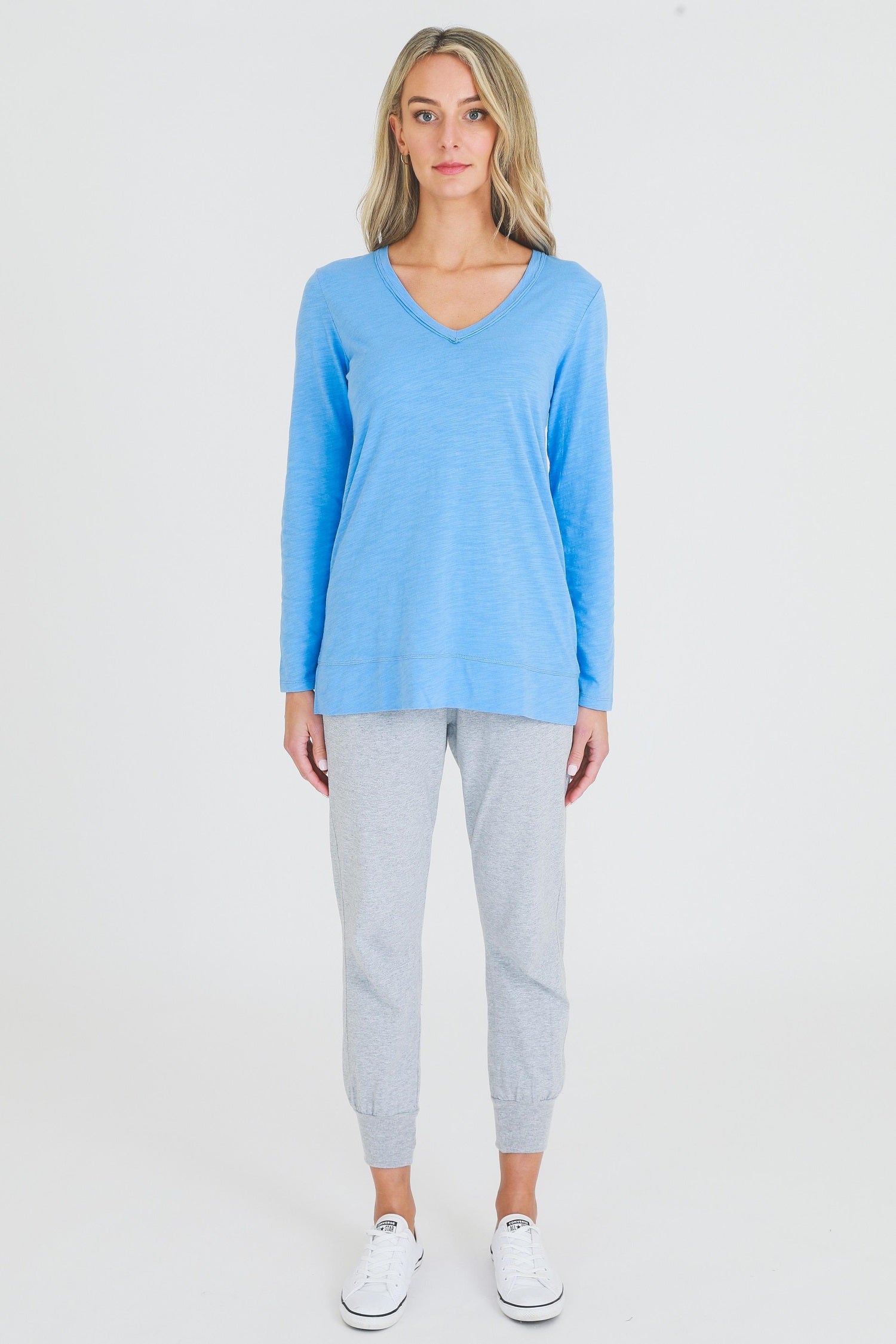 v neck tops #color_cornflower blue