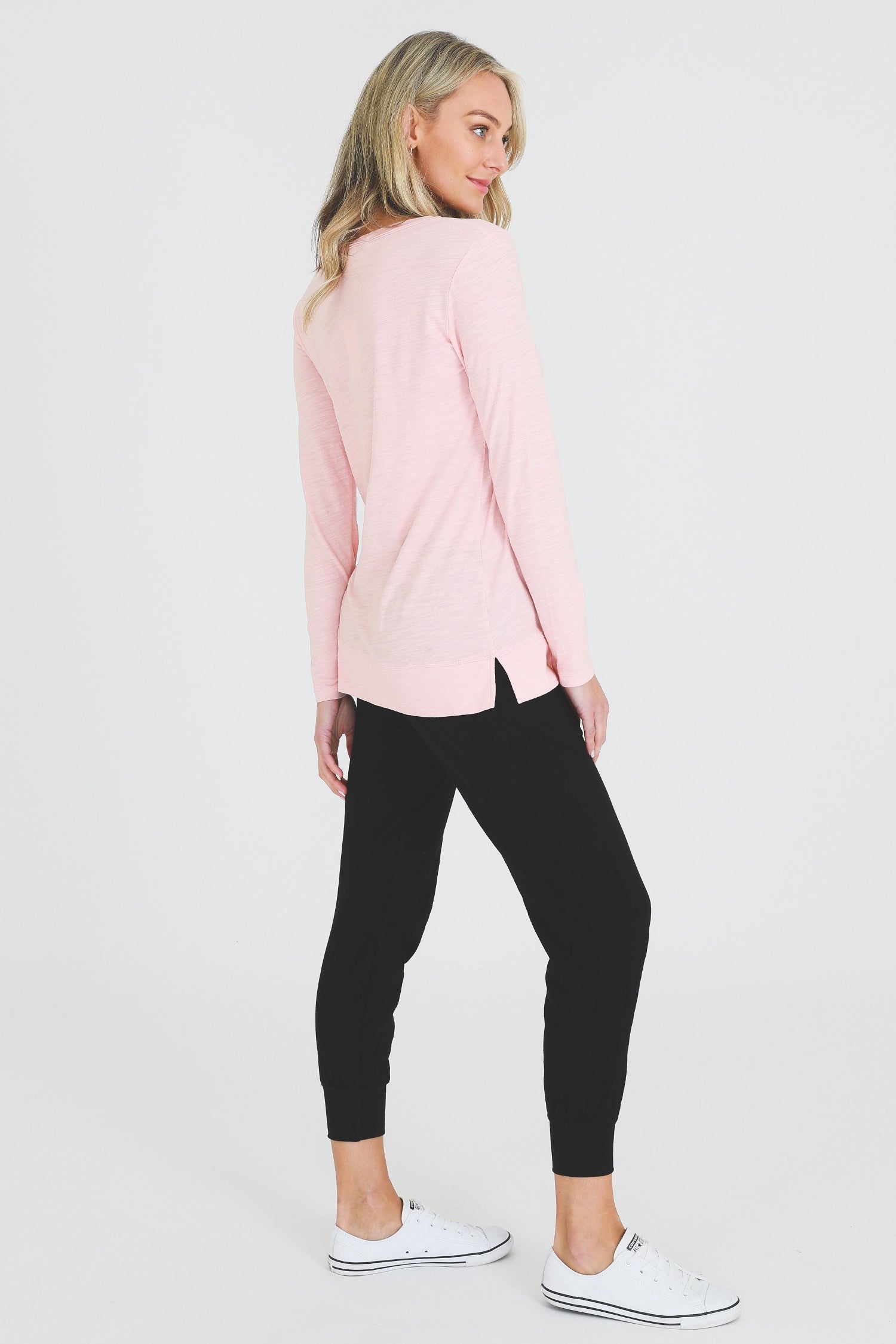 pink v neck t shirt #color_misty rose