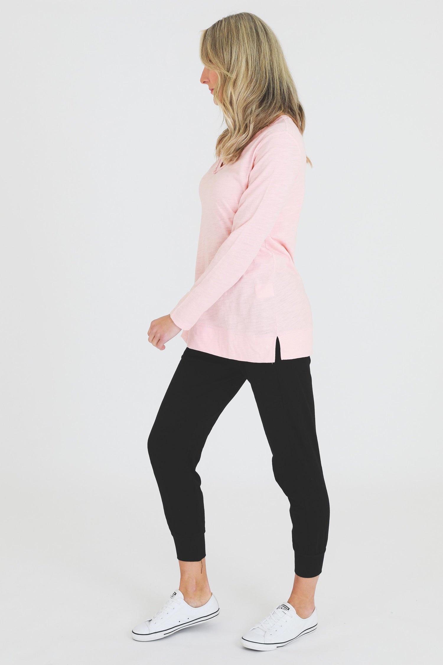 pink v neck top #color_misty rose