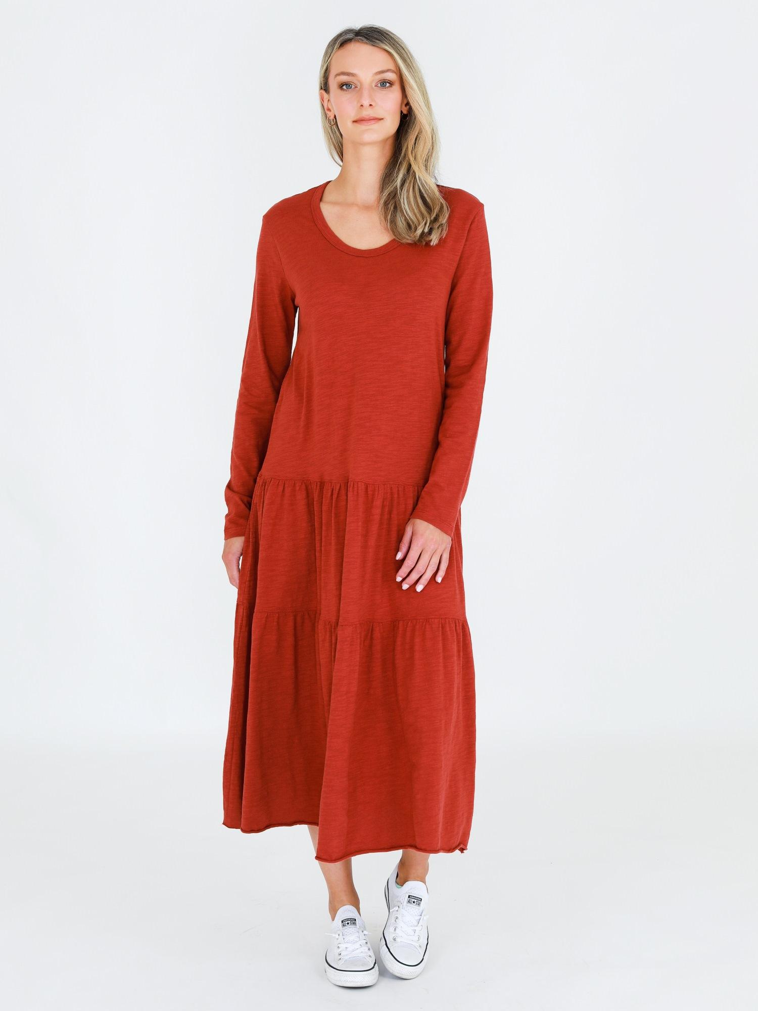 long sleeve midi dress #color_lava