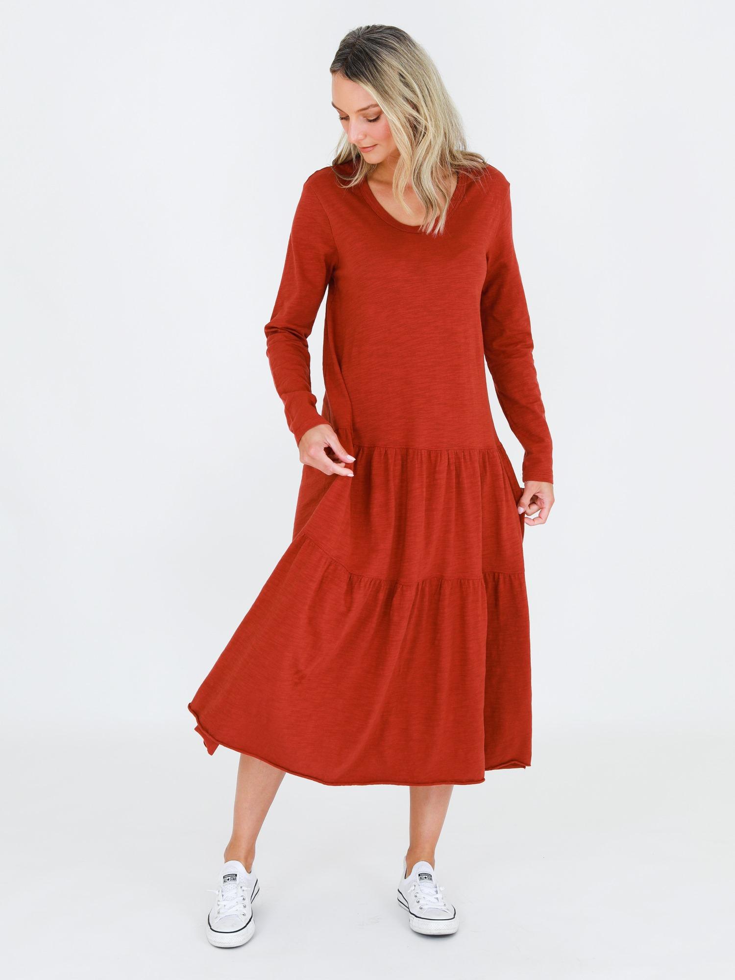long sleeve midi dress #color_lava