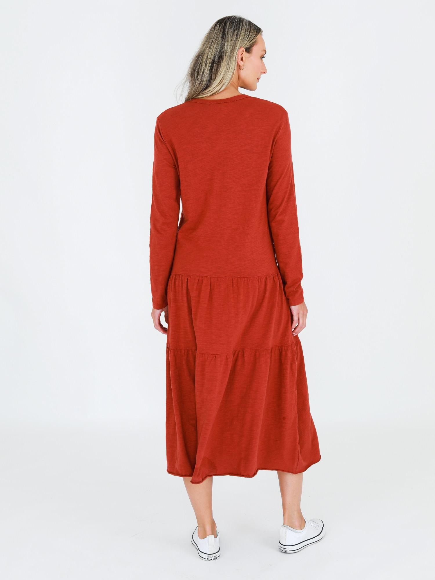 midi dress with sleeves australia #color_lava