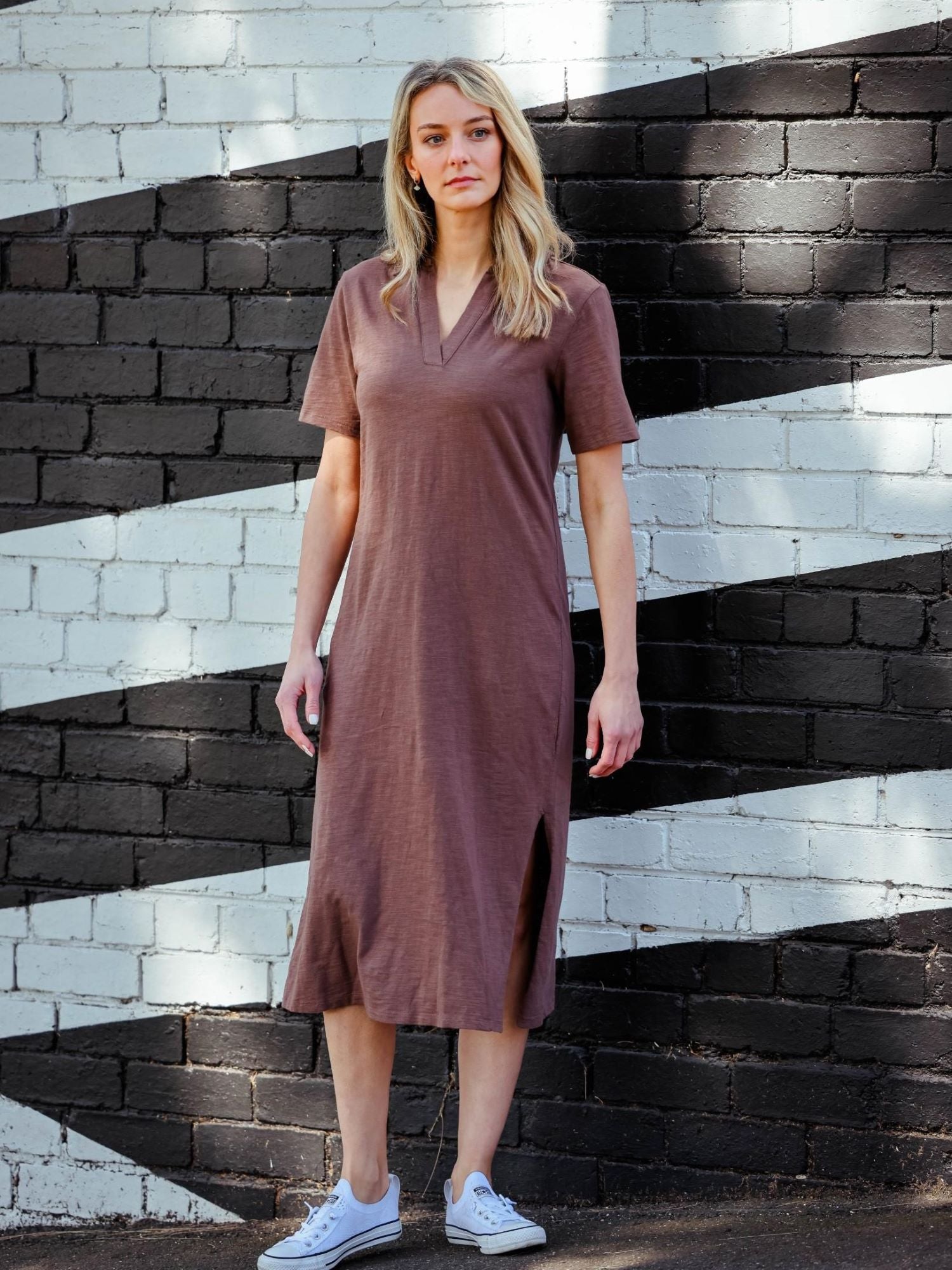 polo collar dress #color_hot chocolate