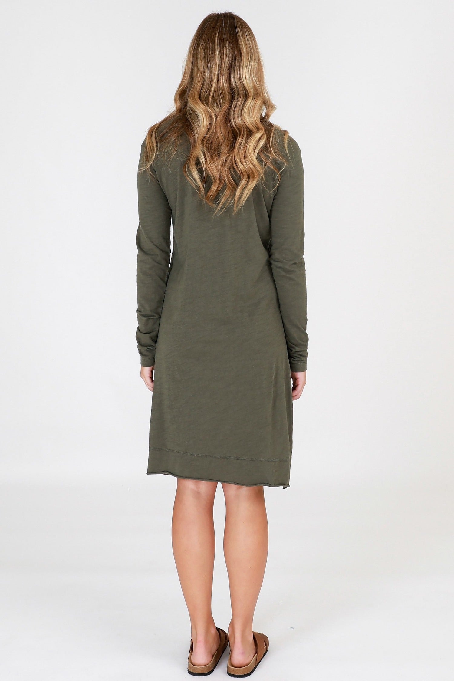 long sleeve summer dress #color_khaki