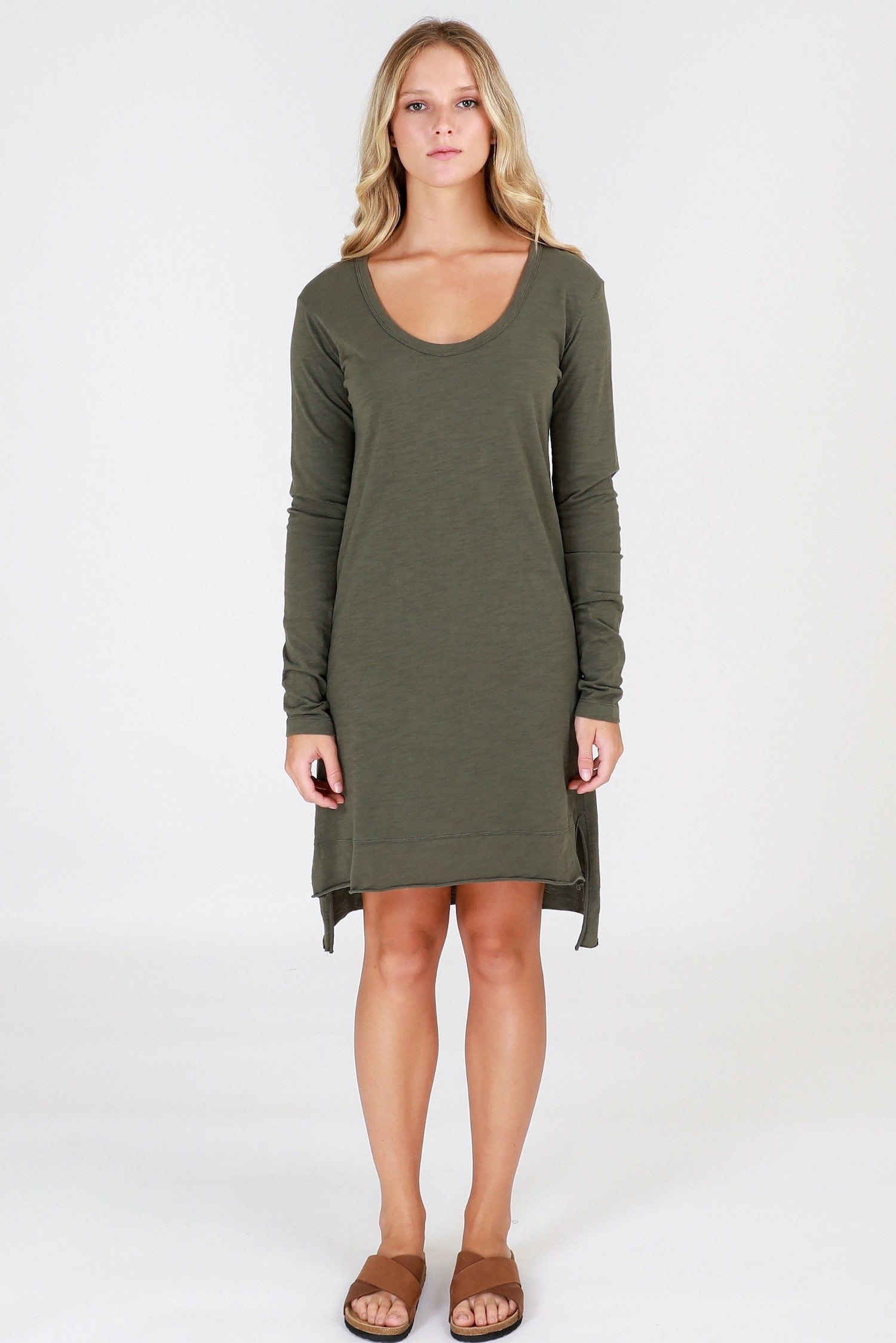 long sleeve summer dress #color_khaki