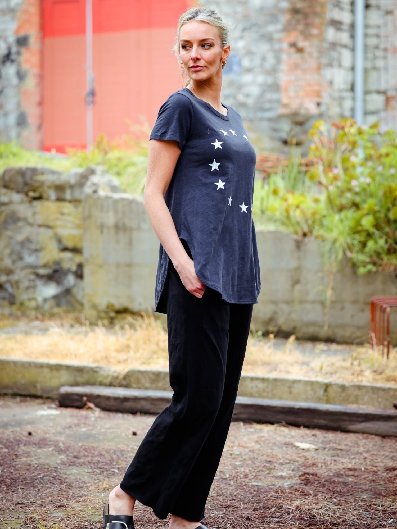 Womens Navy Blue Shirt with white stars