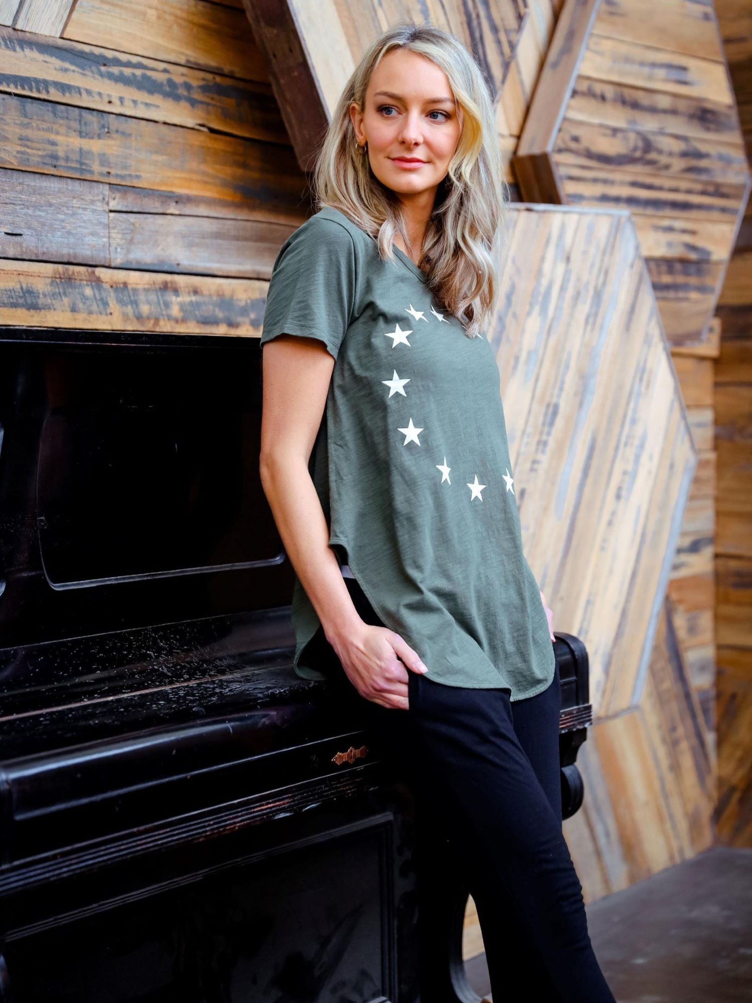 Women's Short Sleeve Tee with white stars