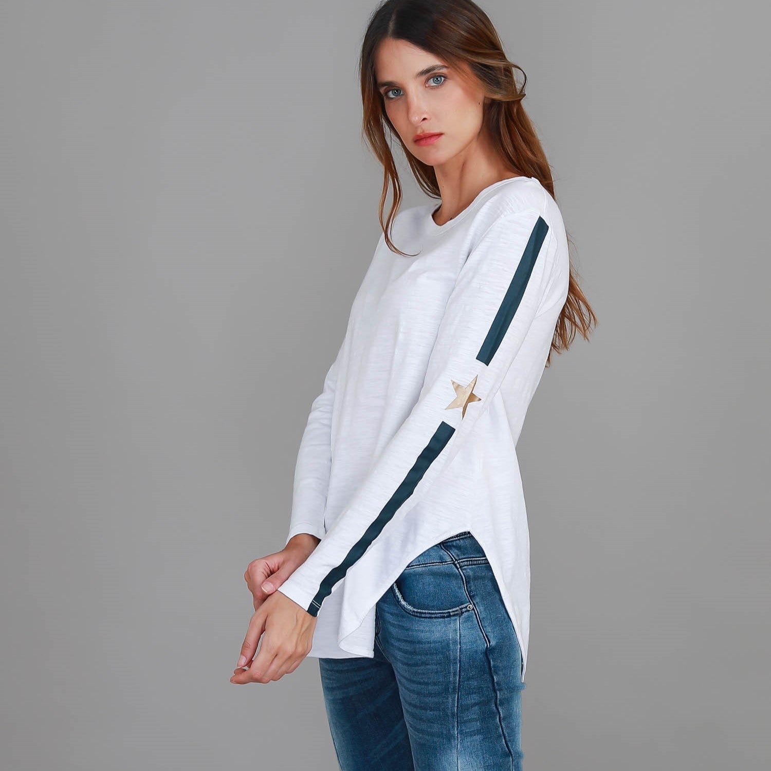 white long sleeve top