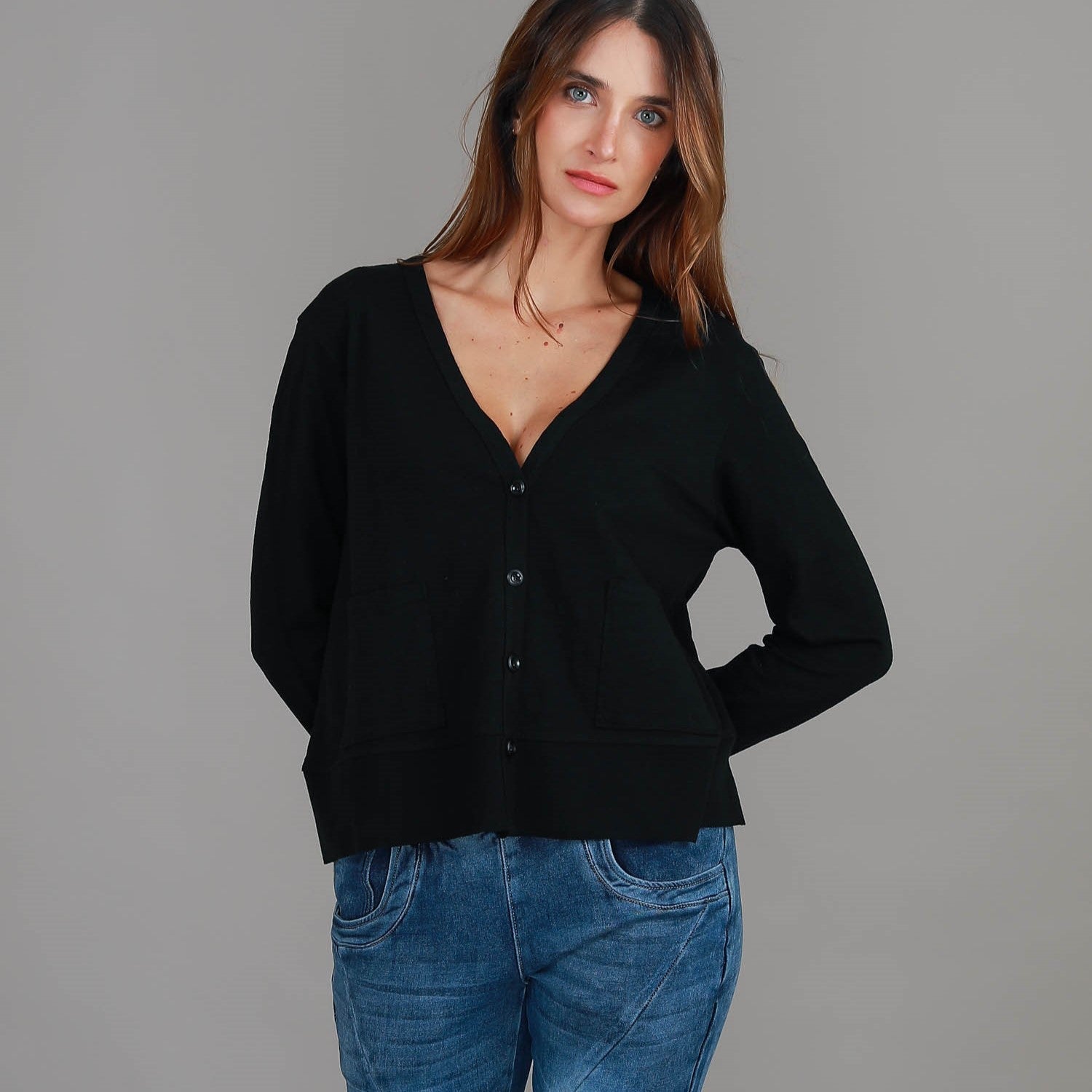 black v neck top