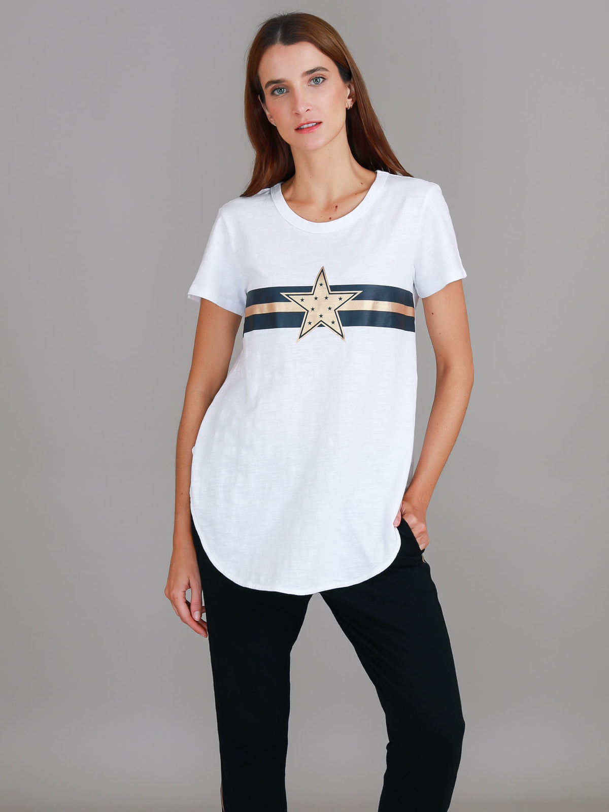 white gold star stripe tee
