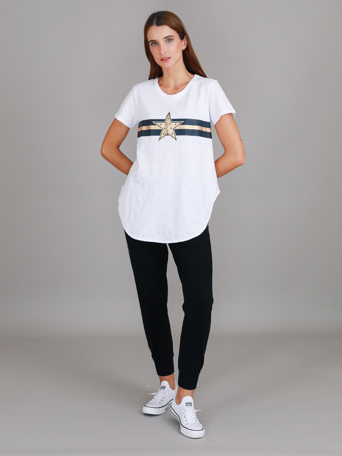 white gold star graphic tee