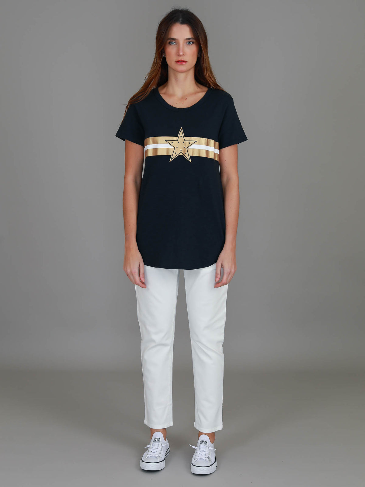 navy metallic star tee