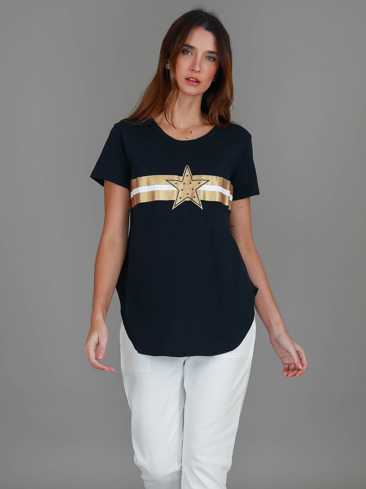 navy gold star tee