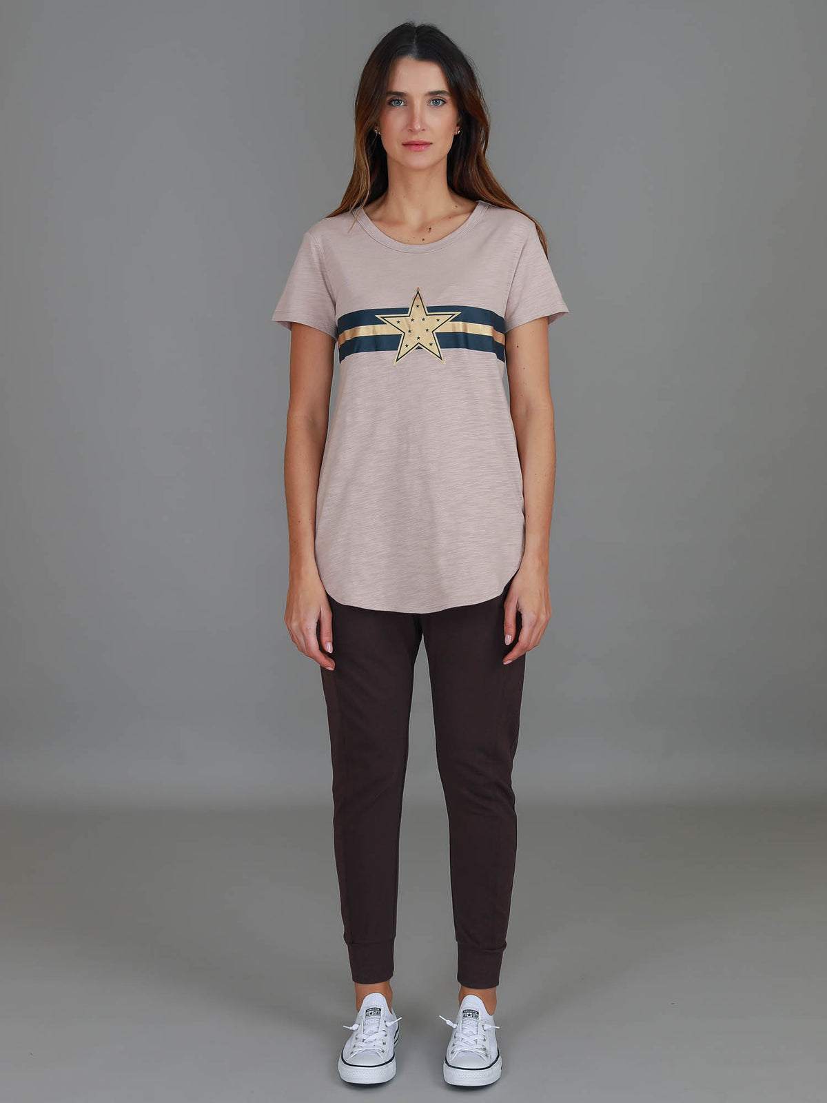 beige metallic star tee