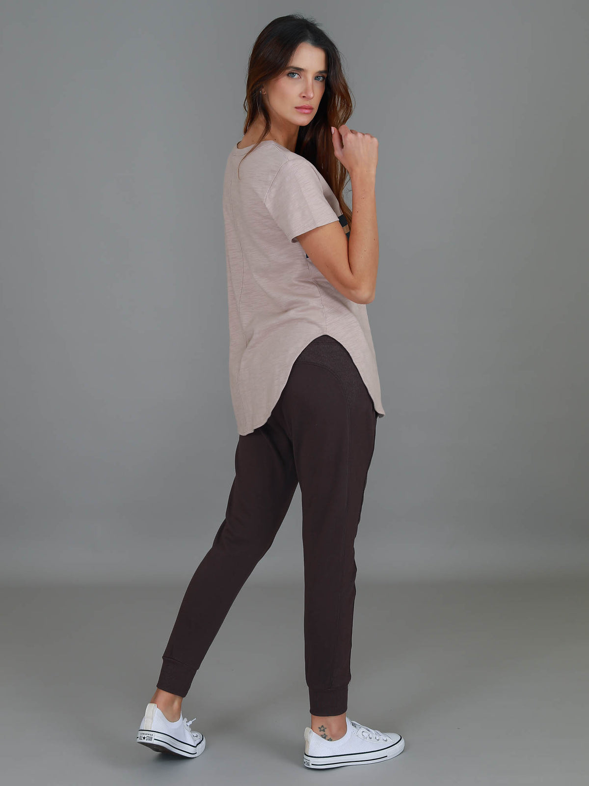 beige gold star metallic tee