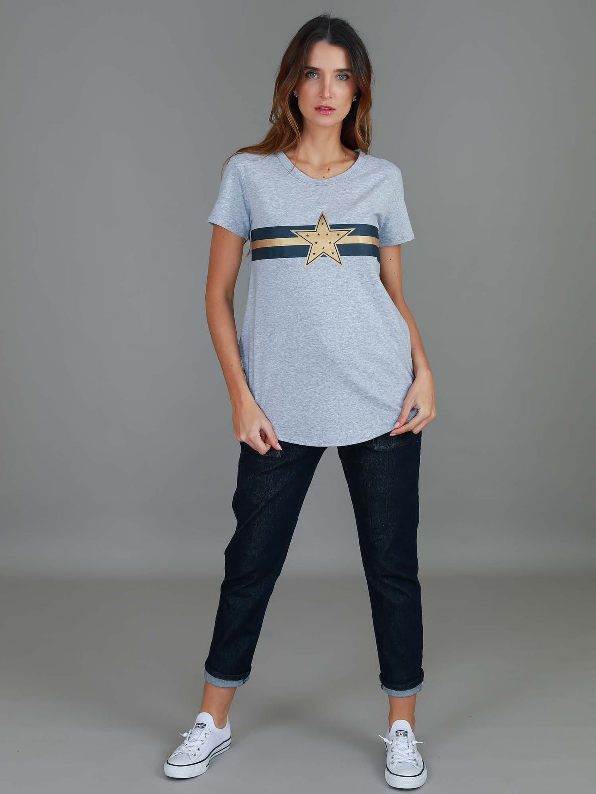 grey gold star tee