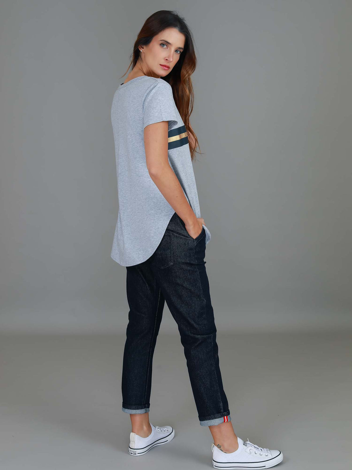 grey marle gold star graphic tee
