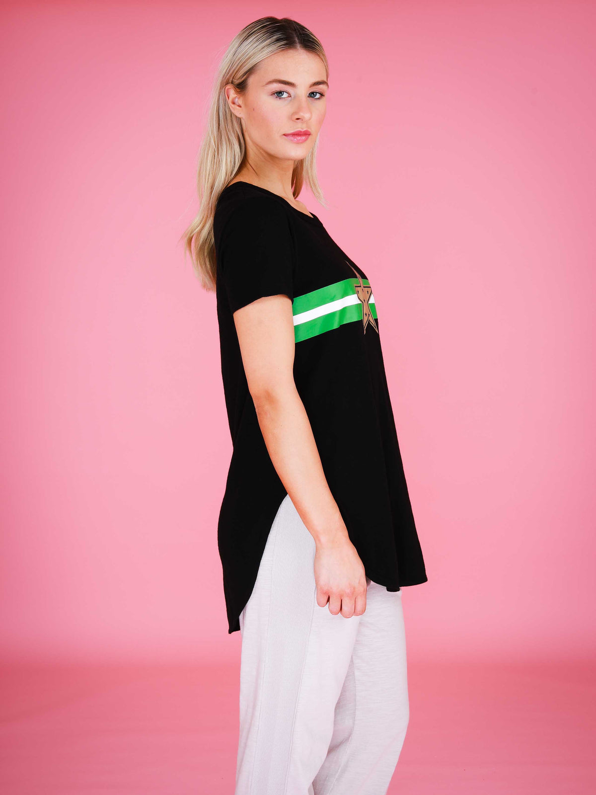 black gold star green stripe tee