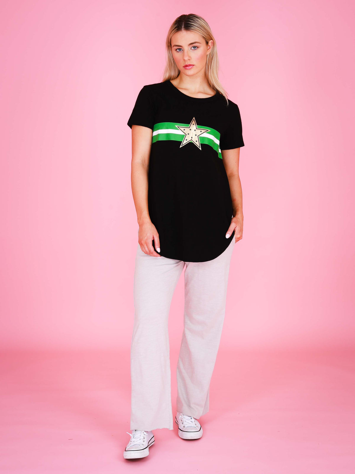 green star stripe tee black