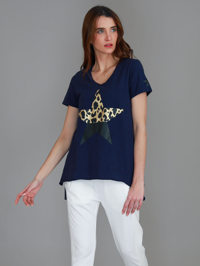 Rosemary Splice Star Leopard Print T Shirt