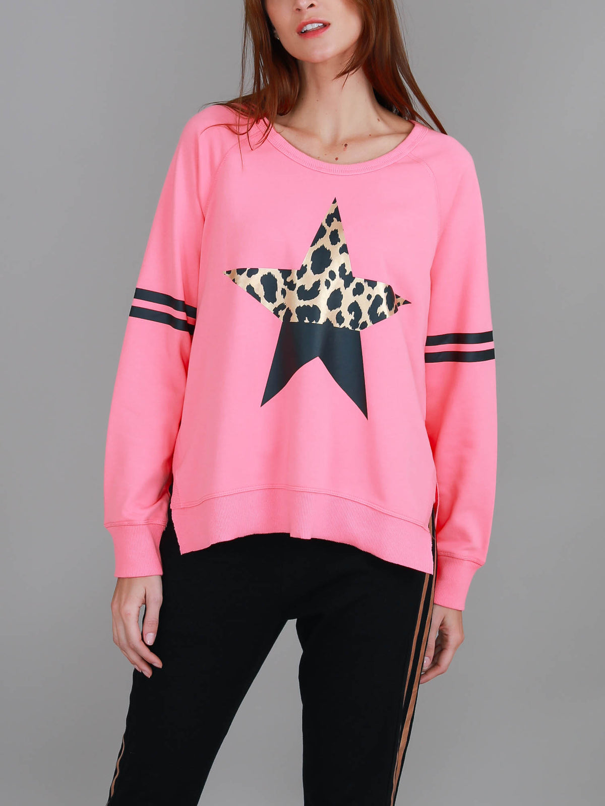 Ginger Leopard Print Splice Star Sweatshirt