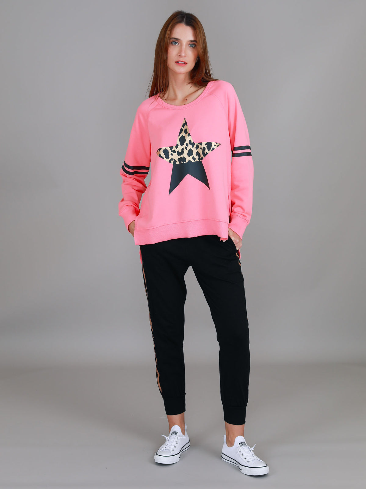 pink crewneck sweatshirt