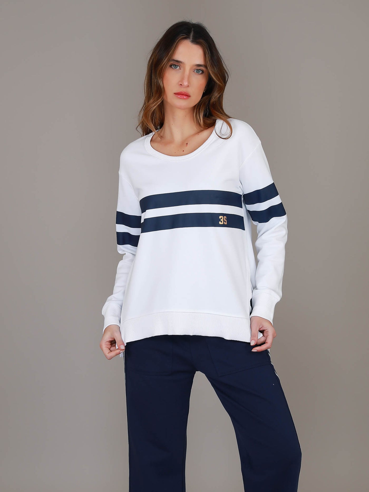 Theresa Stripe | Women's Oversized Crewneck Sweatshirt – Navy Stripe Cotton