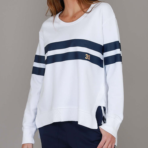 Theresa Stripe | Women's Oversized Crewneck Sweatshirt – Navy Stripe Cotton size guide