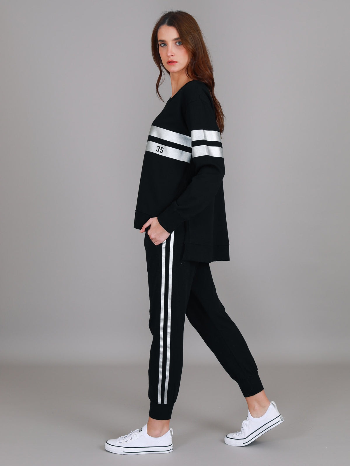 black sweatshirt womens silver