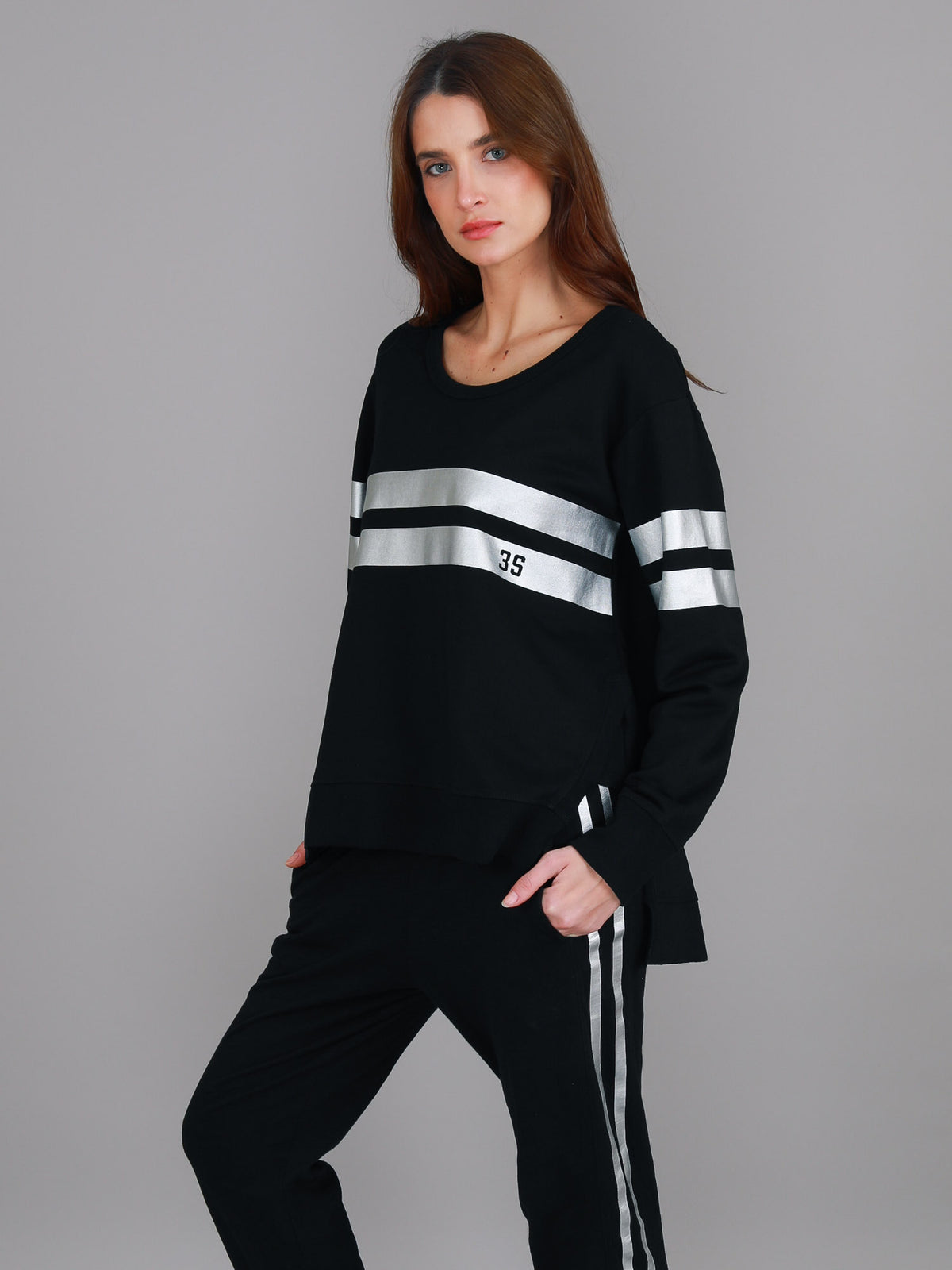Theresa Two-Stripe Graphic Sweatshirt