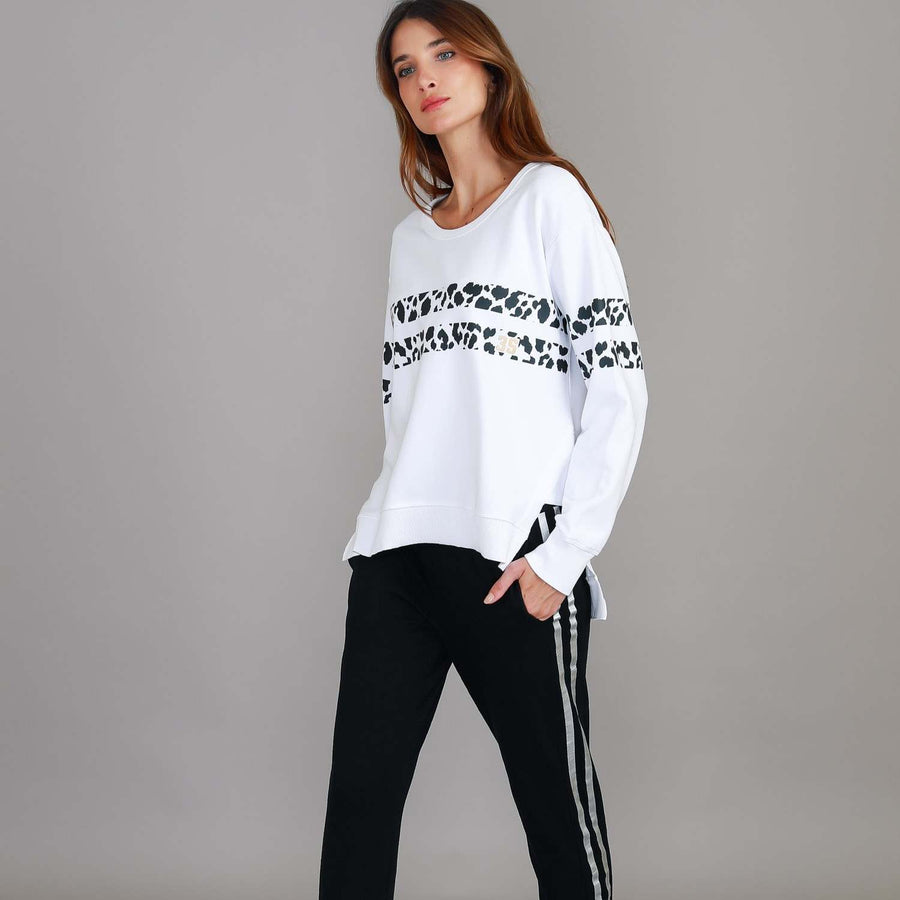 Theresa Leopard Stripe Print Sweatshirt size guide