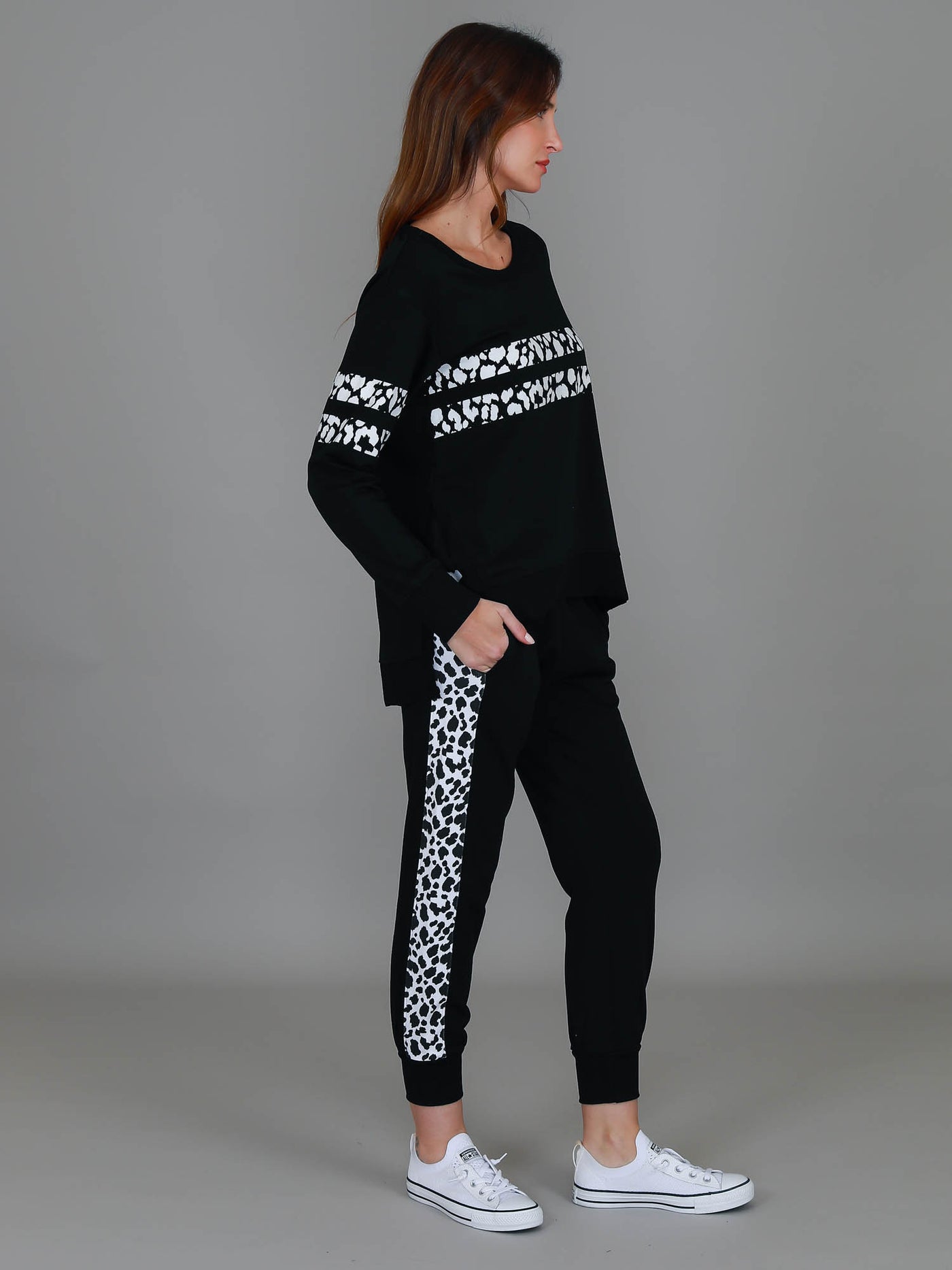 Theresa Leopard Stripe Print Sweatshirt