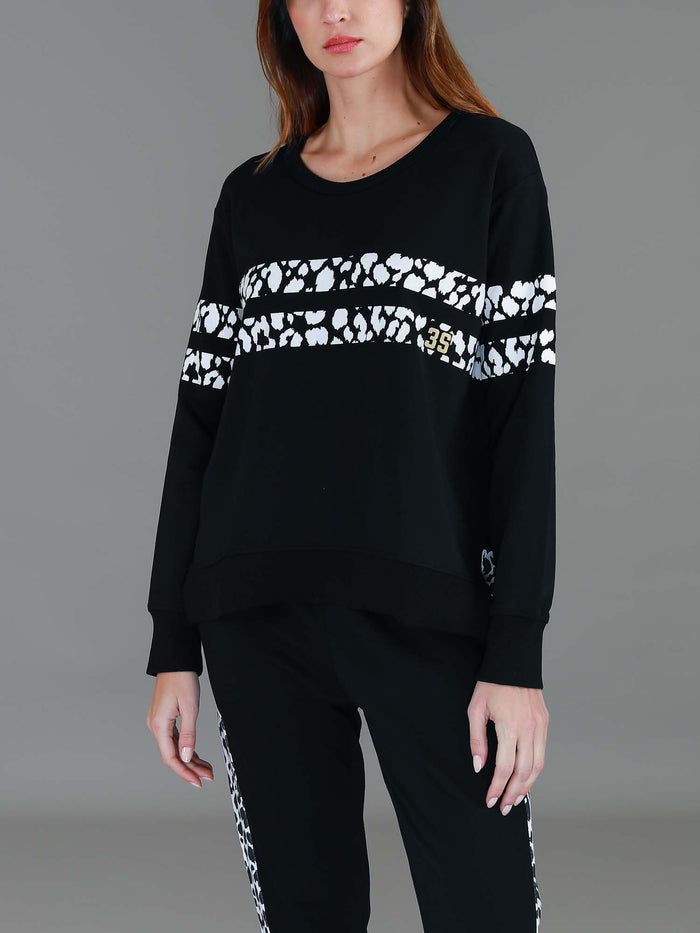 Theresa Leopard Stripe Print Sweatshirt