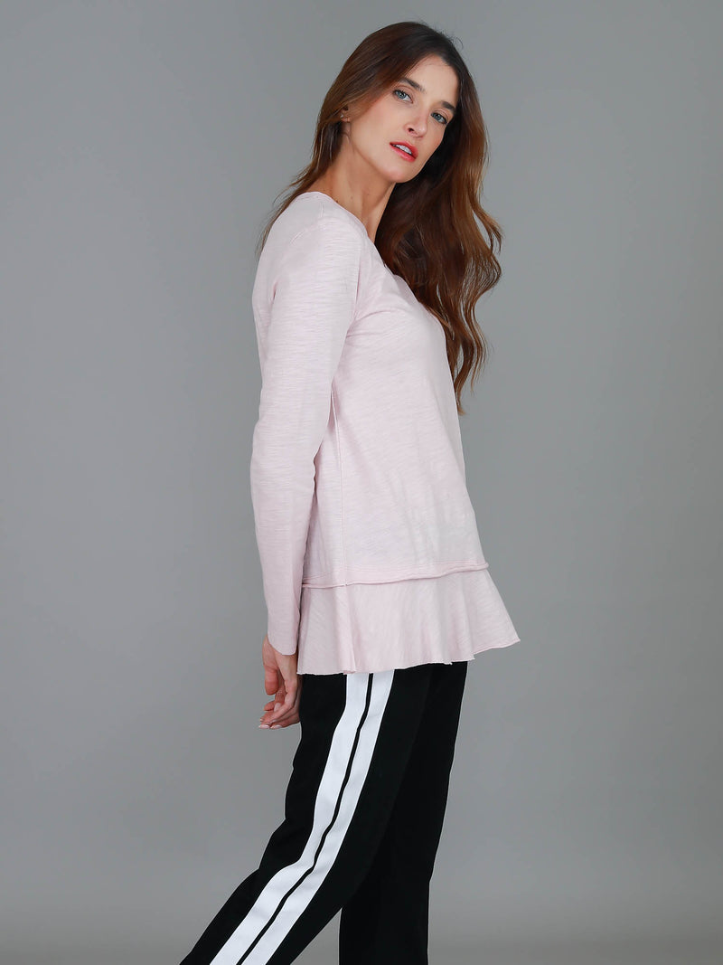blush ruffle hem long sleeve tee #color_blush marle