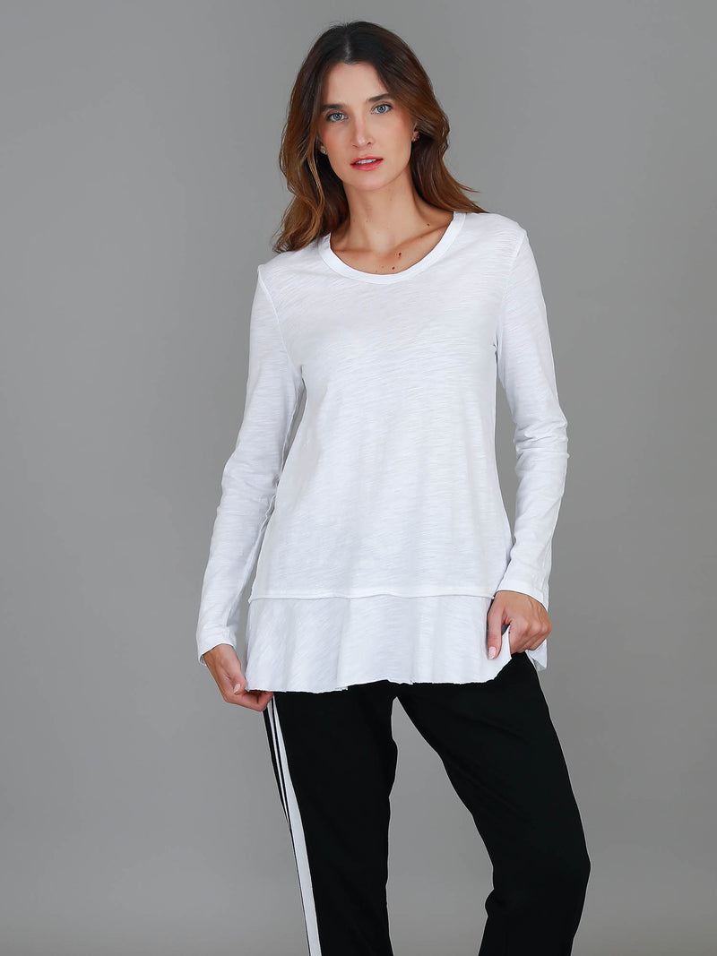 white ruffle hem long sleeve tee #color_white